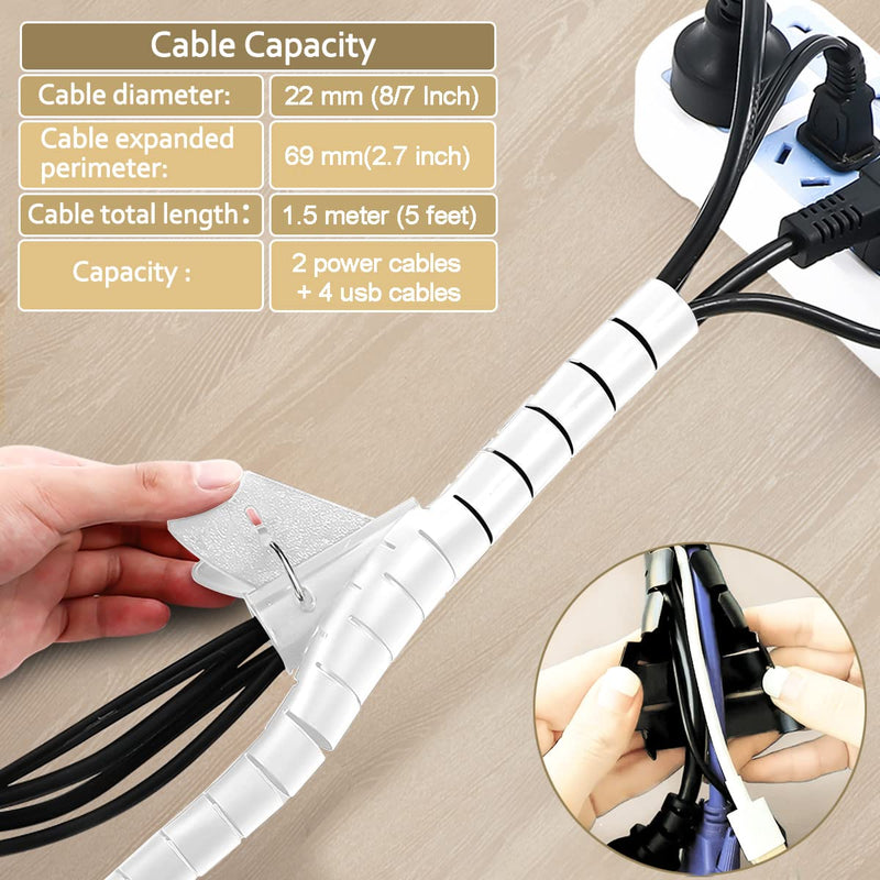 Fanoshon White Cable Management Sleeves 2 PCS Cord Protectors for USB Cable Power Audio Video Wire Cables - Protect Cats Dogs Pets from Chewing Cords 22MM WTH02 - NewNest Australia
