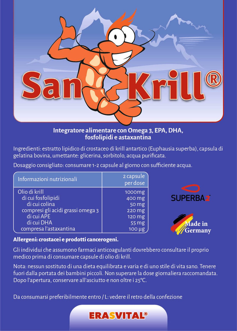 Krill oil SanKrill 180 capsules 500 mg each Superba Antarctic krill oil with high-dose omega 3 fatty acids (EPA, DHA) and astaxanthin - NewNest Australia