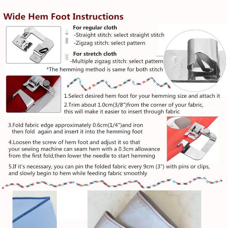 Windman Sewing Hemming Set Includes 3Pcs Wide Hem Foot,3Pcs Narrow Rolled Hem Presser Feet,Bias Tape Binder Foot and Adjustable Guide Presser Foot for Brother Singer Janome Low Shank Sewing Machine - NewNest Australia