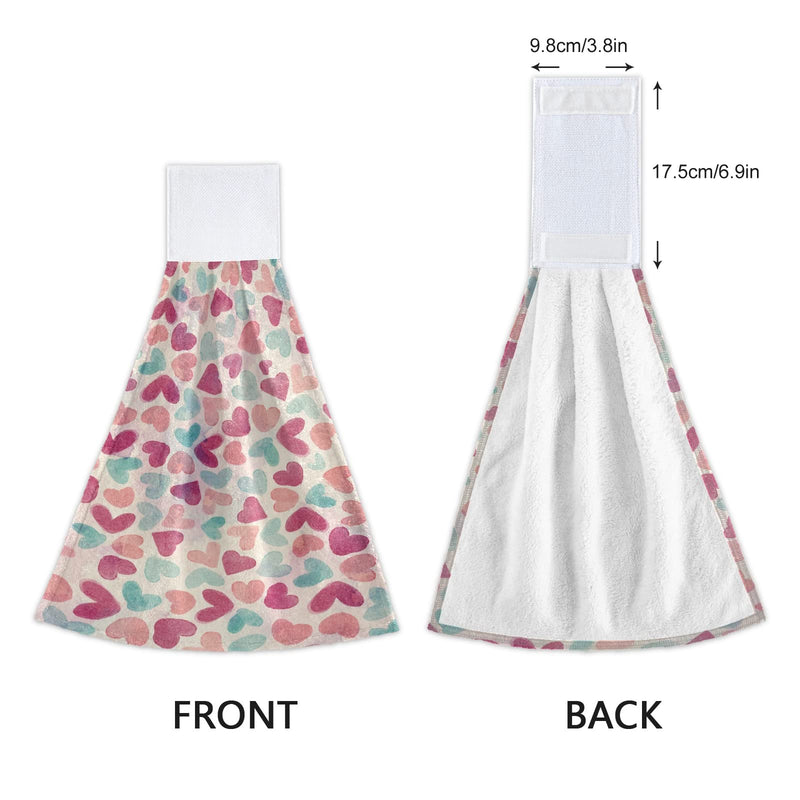 senya Valentine's Day Hanging Kitchen Towel 2 Pack Absorbent Towel with Hanging Loop Color Hearts Pattern Hand Towel for Bathroom Multi 1 - NewNest Australia