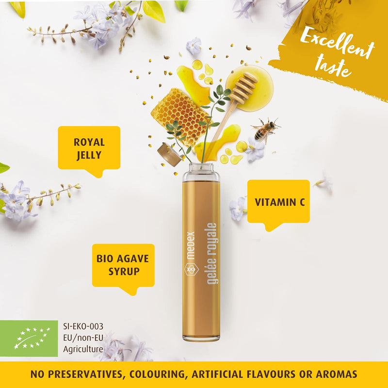 Medex Organic Royal Jelly Forte, Extra Strong With 1500 Mg Royal Jelly, Liquid In Ampoules, Easy To Open, With Natural Vitamin C, From Organic Farming 10 X 9 Ml - NewNest Australia