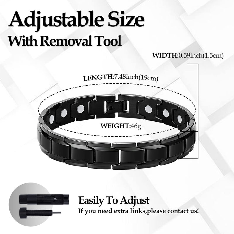 Jecanori Titanium Steel Magnetic Bracelet for Men Women,Unisex Style Ultra Strength Magnets Brazaletes(3500 Guass),Adjustable Size Wirstband with Adjustment Tool and Jewelry Gift Box (Black) Black - NewNest Australia
