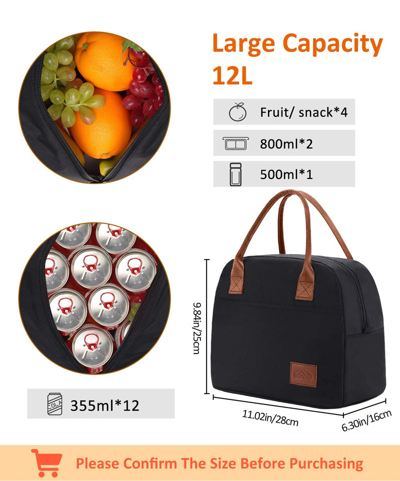 NewNest Australia - Lunch Bags for Women Insulated Lunch Box Large Womens Lunch Tote Purse Food Cooler Kits Adults Meal Prep for Work Office Picnic 12L Black By Moyad 