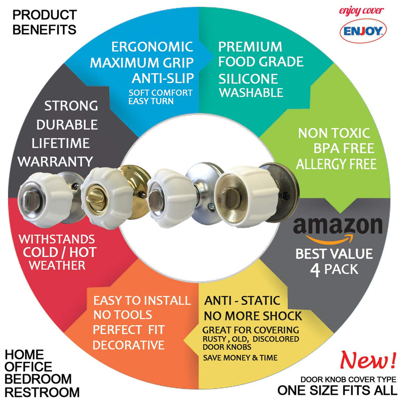 Enjoy Cover - Silicone Door knob Grips Nonslip Arthritis & Senior Living Aids Fits All Door Knob Universal Size 4 Pack White - NewNest Australia