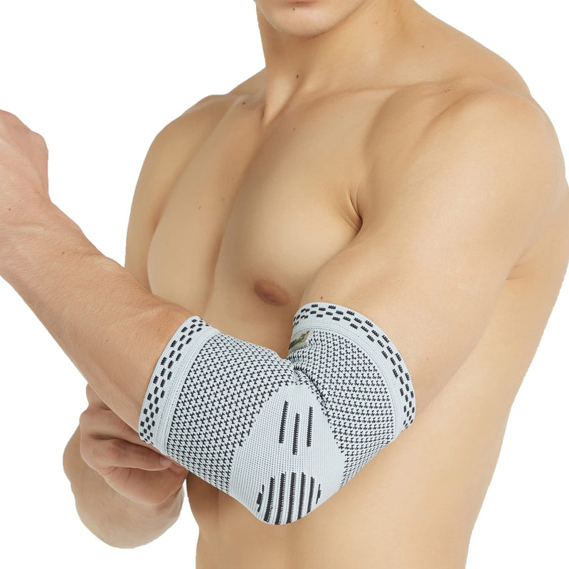 Neotech Care Elbow Support Sleeve - Bamboo Fiber 3D Weaving Knitted Fabric - Elastic & Breathable - For Golf, Tennis, Sports - Right or Left Arm - Grey Colour (Size M, 1 Unit) - NewNest Australia