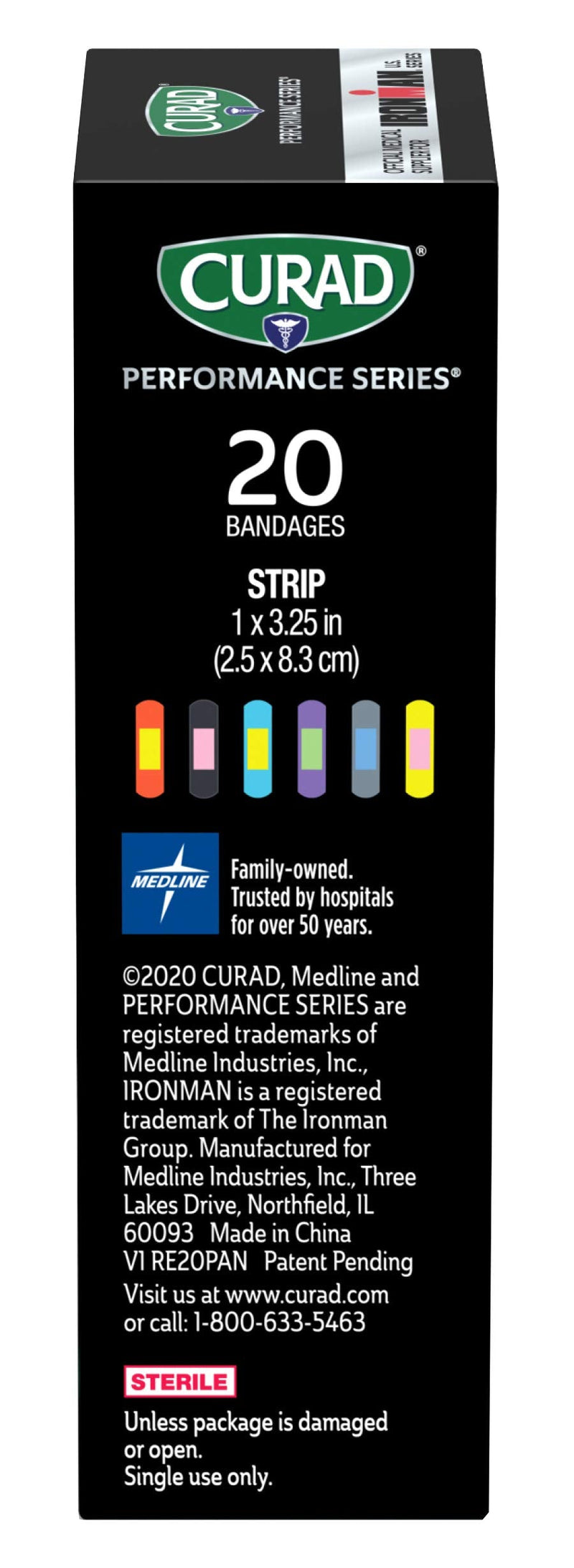 Curad - CURIM5020 Performance Series Ironman Antibacterial Bandages, Extreme Hold Adhesive Technology, 1 x 3.25 inch Fabric Bandages, 20 Count - NewNest Australia