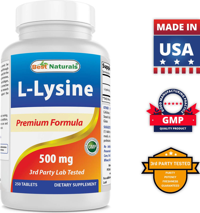 Best Naturals L-Lysine 500 mg 250 Tablets 250 Count (Pack of 1) - NewNest Australia