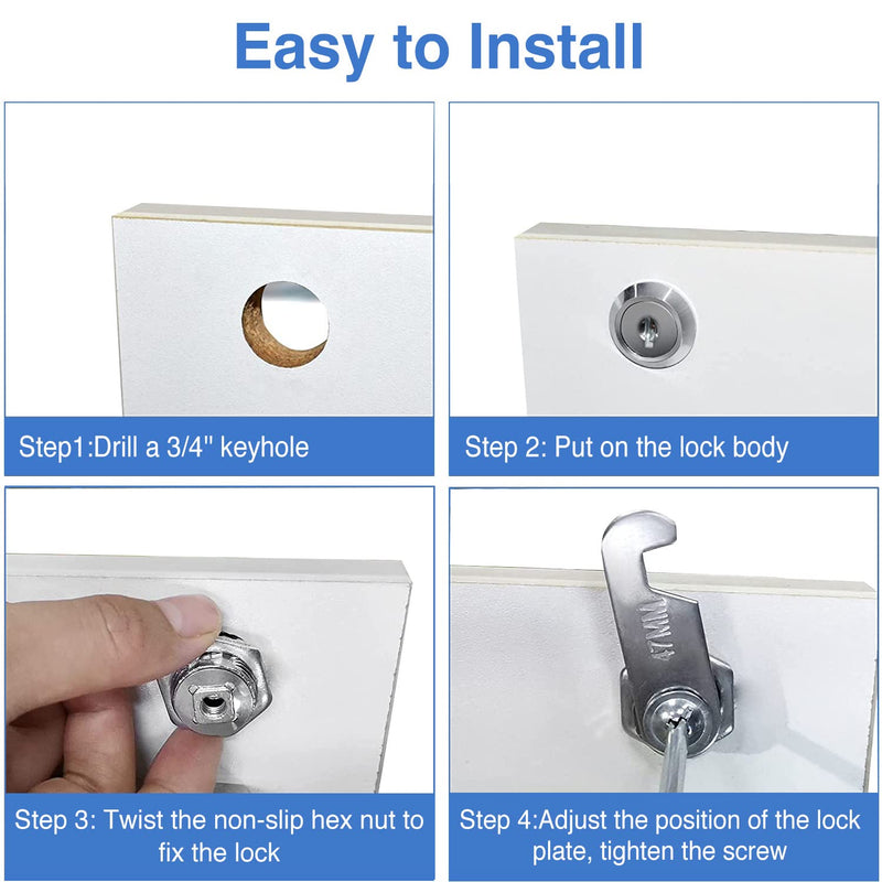 Cam Locks Cabinet Locks Keyed Alike,1-1/8Inch Cylinder Fits on 0.9Inch Max Panel Thickness,Secure Drawer RV Camper Storage,Zinc Alloy(1-1/8Inch 5Pcs) 1-1/8 Inch 5Pcs - NewNest Australia