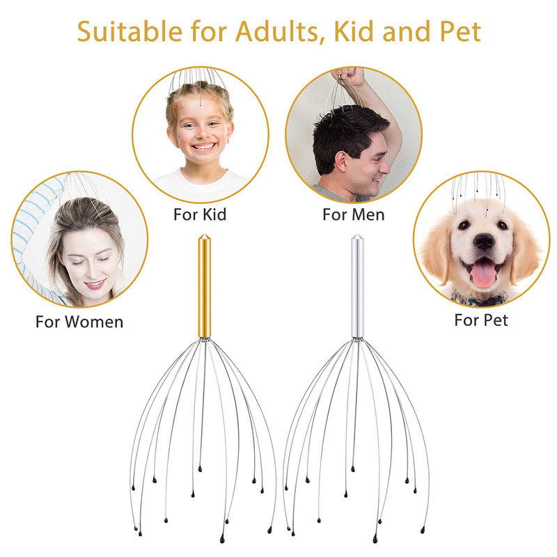 Sancheay Head Massager, Manual Scalp Head Scratcher, Handheld Scalp Massager for Deep Relaxation, Hair Stimulation and Stress Relief (Gold & Silver) Gold & Silver - NewNest Australia