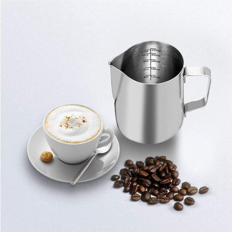 Yishik Barista Milk Jug for Coffee Machine Use,350ml Small Stainless Steel Milk Frothing Pitcher Suitable for Coffee, Latte & Cappuccino- Steady Pour Lip & Embossed Scale 12oz (350ml) - NewNest Australia