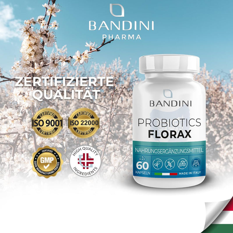 Bandini Florax Probiotics Cultures Complex 18 Bacteria Strains + Inulin 60 Vegan Enteric Juice-Resistant Capsules - Lactobacillus, Bifidobacterium - Laboratory Tested & Made In Italy Without - NewNest Australia