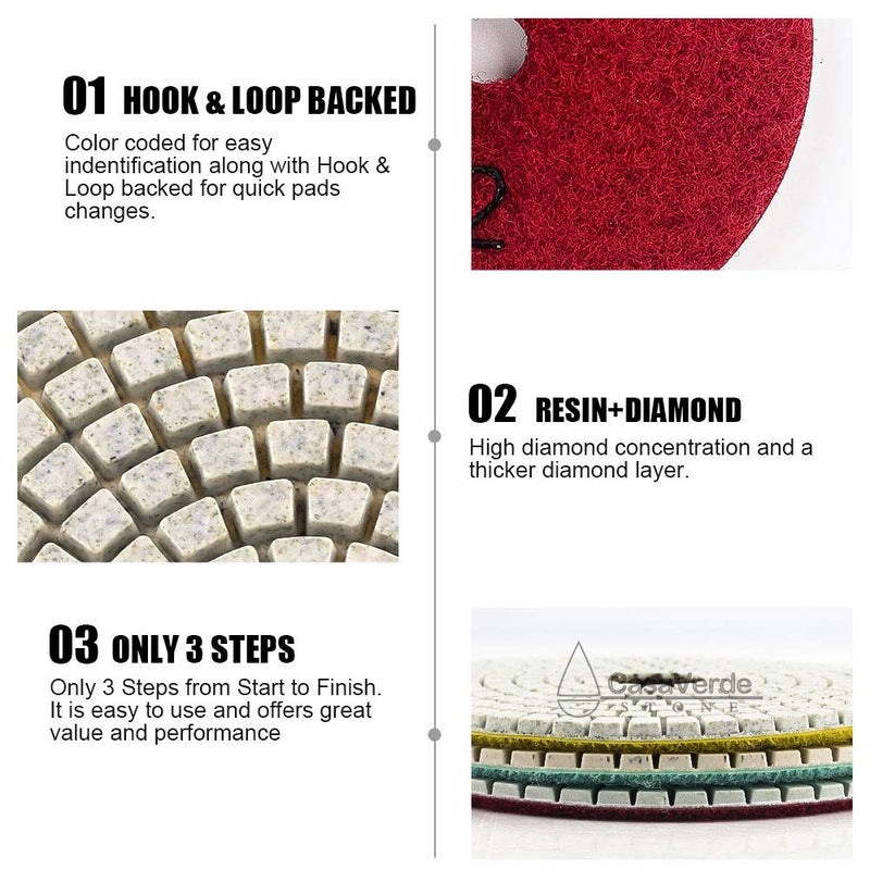 4 Inch with 2.5mm Thickness Dry/Wet 3 Step Polishing Pads for Granite Marble Concrete Stone 300 - NewNest Australia