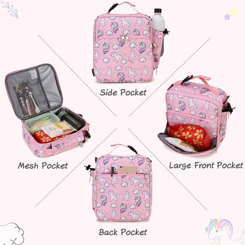 NewNest Australia - Lunch Bag for Girls,RAVUO Insulated Lunch Box for Kids Cute Unicorn Reusable Lunch Tote with Detachable Shoulder Strap and Buckle Handle Unicorn Pink 