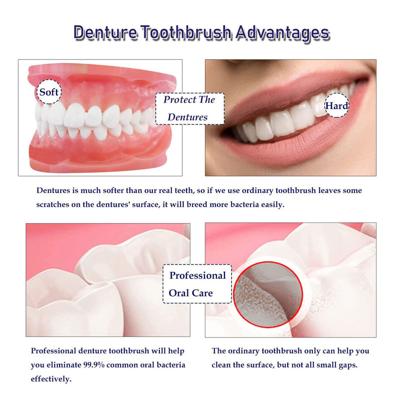 4pcs Denture Cleaning Brush with Multi-Layer Bristles and Ergonomic Rubber Handle, Portable Denture Brush, Double-Sided Brush for Cleaning Artificial Teeth (4c) 4 Colors - NewNest Australia