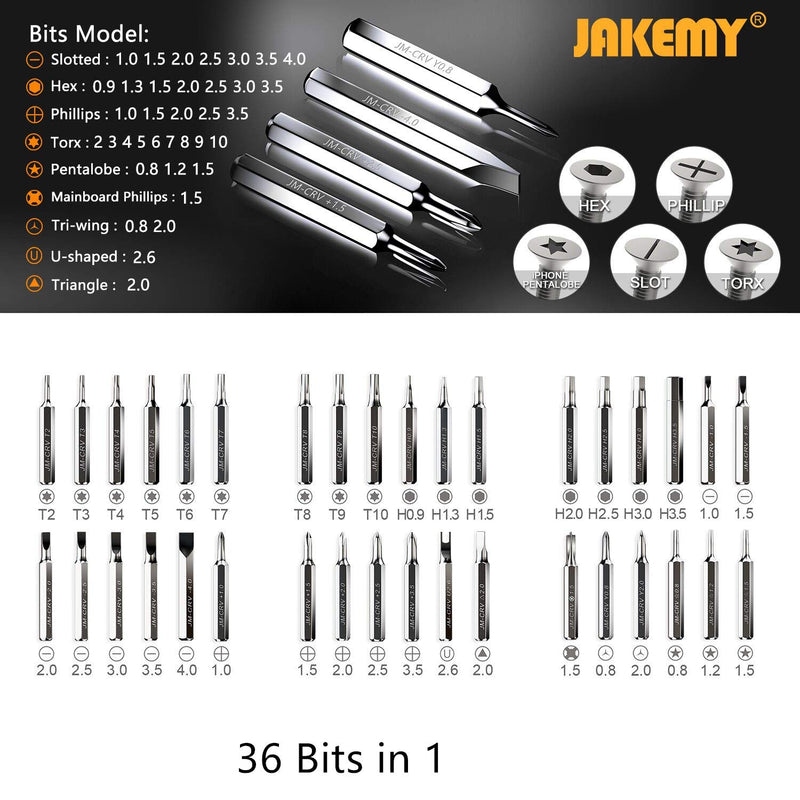 Jakemy 39 in 1 Screwdriver Set Precision Repair Tool Kit with 36 Magnetic Driver Bits Screwdriver Kit for iphone 11/X/8/7 Plus Cell Phone Macbook Laptop PC Black 8153-JM - NewNest Australia