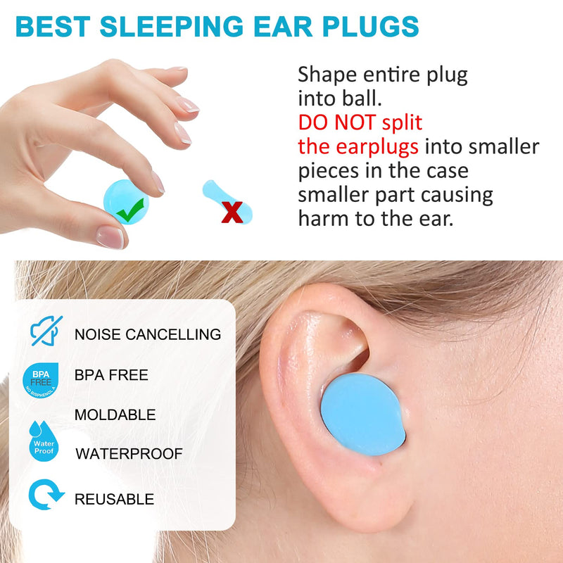 Reusable Silicone Ear Plugs, Waterproof Noise Cancelling Ear Plugs for Sleeping, Shooting, Airplanes, Concerts, Mowing, 22dB Highest NRR Blue - NewNest Australia