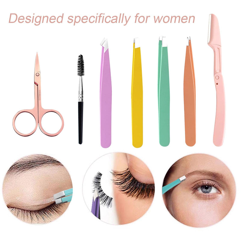 Munskt Eyebrow Tweezers Set, 7 Pieces, Stainless Steel Tweezers For Ingrown Hair Removal And Eyebrow Plucking, Precision Facial Cleansing Tools For Men And Women - NewNest Australia