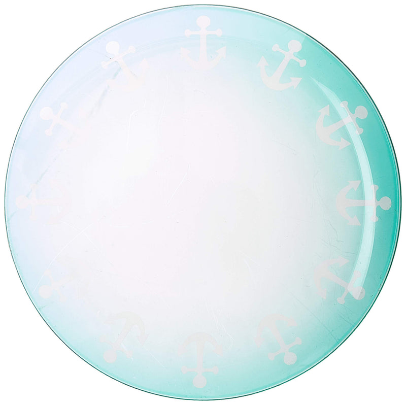 NewNest Australia - Pavilion Aqua Anchor Patterned Beach House Large Glass Rounded Jar Candle Tray, 7.25 Inc 