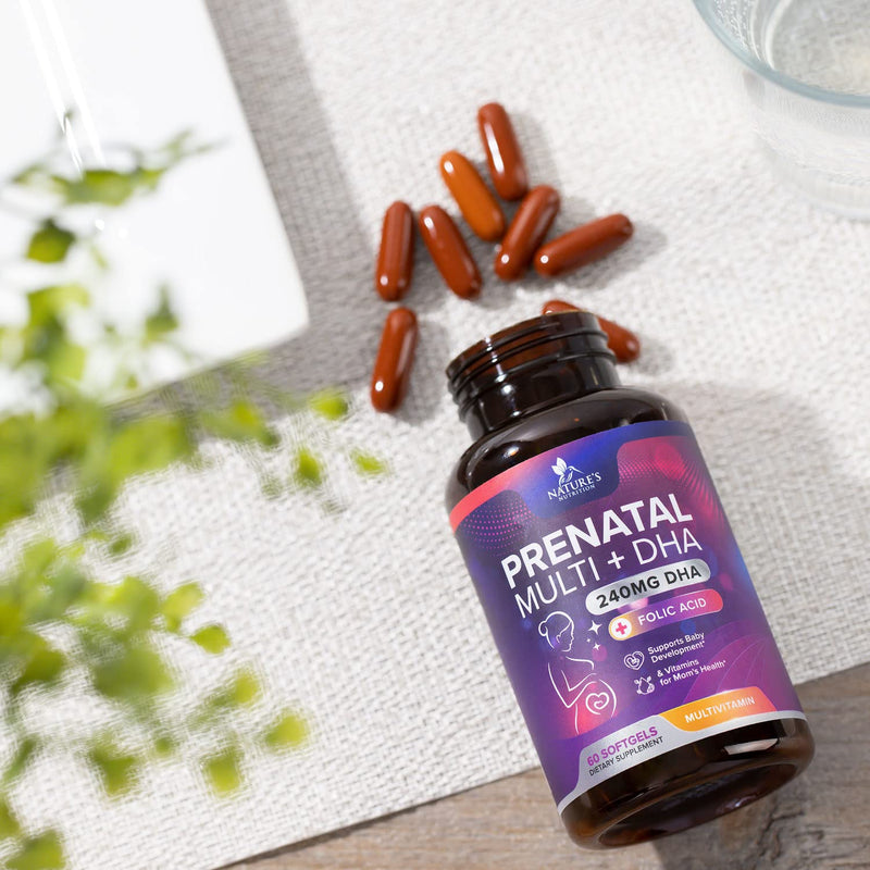 Prenatal Vitamins with DHA and Folic Acid - Before, During and Post Pregnancy - Best Prenatal Multivitamin with Vitamin A, C, D, B12, Non-GMO - 60 Softgels 60 Count - NewNest Australia