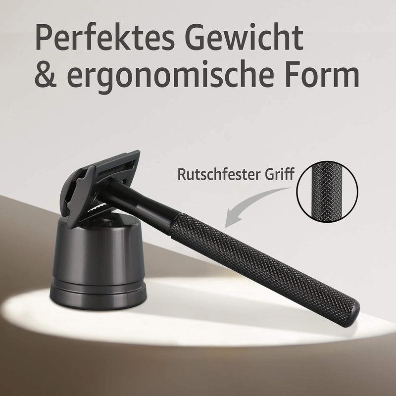 ANYMALE® safety razor Black Edition - set with stand and 5 ASTRA blades - zero waste razor for men and women 3. Black - NewNest Australia