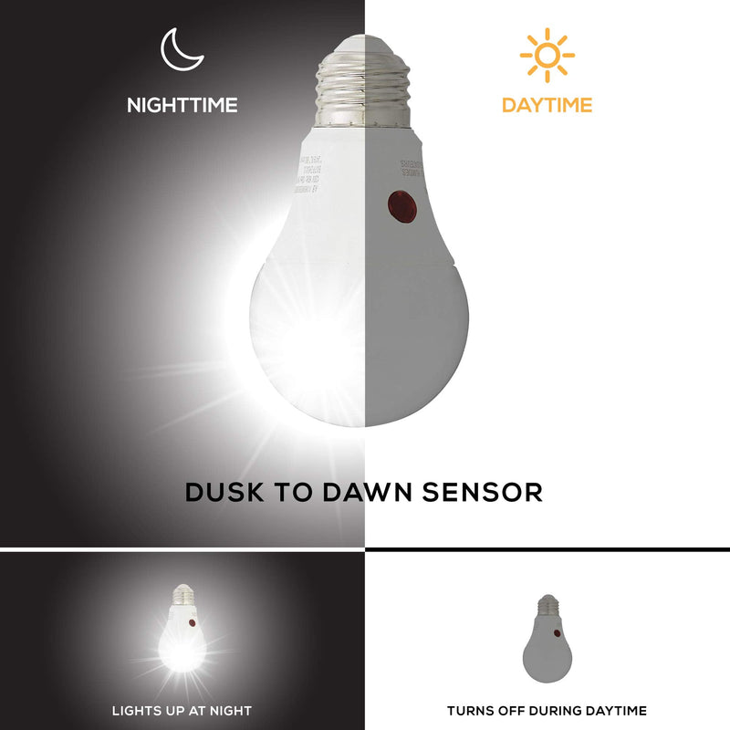 Amazon Basics 60W Equivalent, Daylight, Dusk to Dawn Sensor, Non-Dimmable, A19 LED Light Bulb | 2-Pack 2 Pack 60 Watt - NewNest Australia