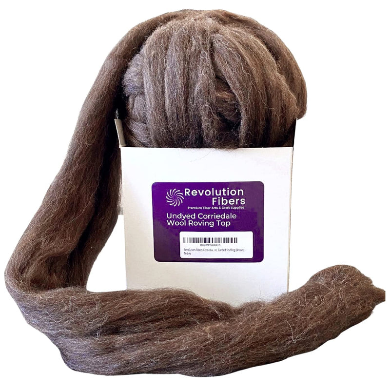 Revolution Fibers Corriedale Wool Roving 1 lb (16 Ounces) for Spinning | Soft Chunky Jumbo Yarn for Arm Knitting Blanket |100% Natural Undyed Wool Yarn Bulk, Felting Core, Carded Stuffing (Brown) Brown - NewNest Australia