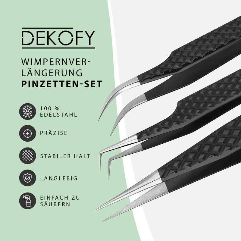 DEKOFY® professional eyelash tweezers [3 pieces] - pointed and precise - high-quality eyelash tweezers set for eyelash extension - black - NewNest Australia