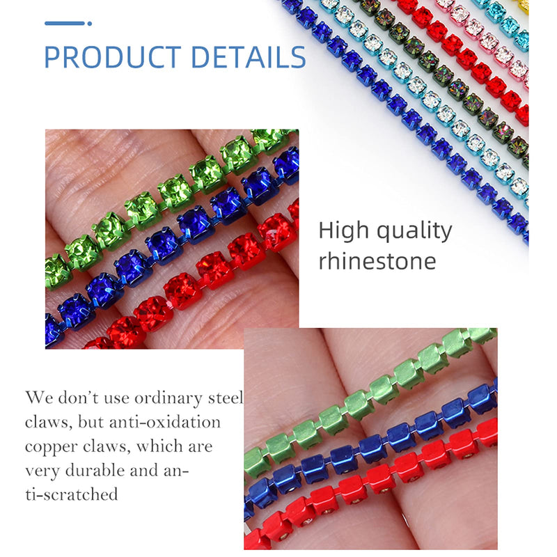 Towenm 1 Roll 10 Yards 4MM Rhinestone Chain, SS16 Crystal Rhinestone Close Chain Trim, Sew on Claw Chain for Jewelry Crafts DIY, Rhinestone Cup Chain (Blue / Sapphire, SS16 / 4mm) Blue / Sapphire - NewNest Australia
