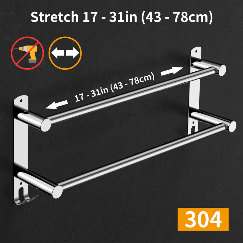 Stretchable 24-30 Inches Towel Bar for Bathroom Kitchen Hand Towel Holder Dish Cloths Hanger SUS304 Stainless Steel RUSTPROOF Wall Mount No Drill Sdjustable (Two BAR) TWO BAR - NewNest Australia