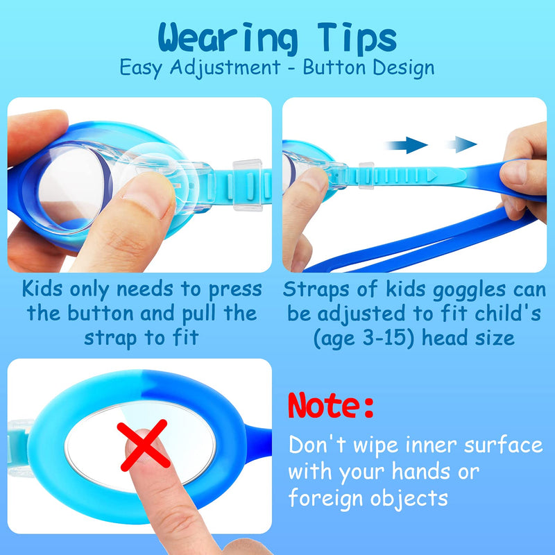 COOLOO Kids Goggles for Swimming for Age 3-15, 2 Pack Kids Swim Goggles with Nose Cover, No Leaking, Anti-Fog, Waterproof A-blue & Purple - NewNest Australia