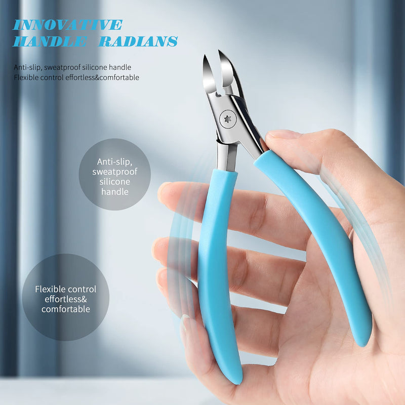 FVION Toenail Clippers for Thick Nails - Long Handle Nail Clippers for Thick Nails, Wide Jaw Ingrown Toenails Clippers, Slight Curved Blade Pointed Tip Ingrown Toenail Tool - Blue - NewNest Australia