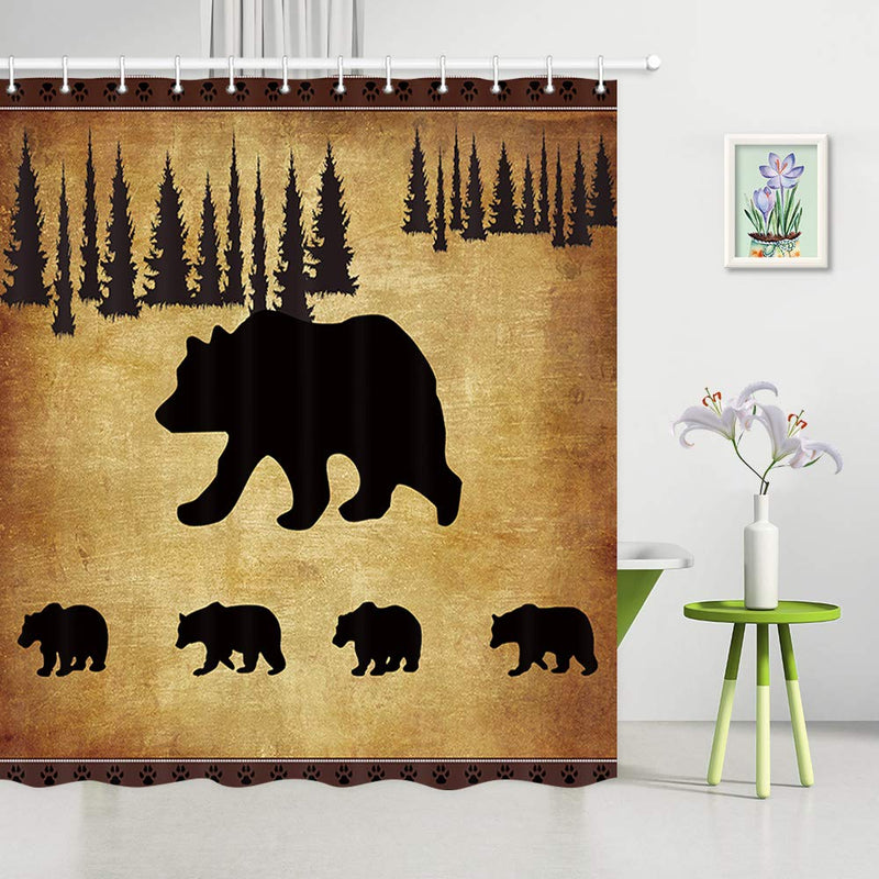 JAWO Black Bear Shower Curtain and Bath Mat Set, Rustic Cabin Bears Animal Shower Curtains Fabric 69X70 Inch, Bathroom Accessories Hooks Rug Sets - NewNest Australia