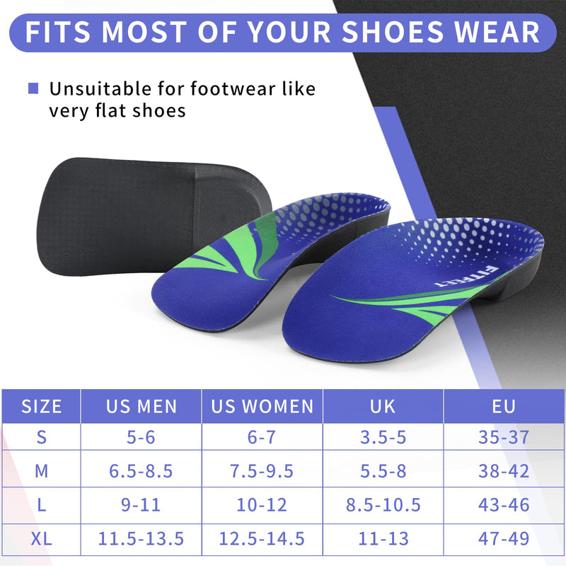 FitFeet High Arch Support Insoles，3/4 Length Orthotic Foot Inserts for Flat Feet Over-Pronation Plantar Fasciitis Heel Pain Relief Shoe Insoles for Men and Women Running Sports, L Large (8.5-10.5 UK) - NewNest Australia