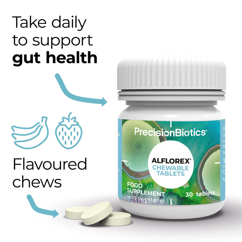 Alflorex Chewable Tablets – Daily Gut Health Probiotics - Contains Bifidobacterium Longum Bacterial Culture Strain 35624 – Ages 3+ - Strawberry & Banana Flavour - 30 Tablets. - NewNest Australia