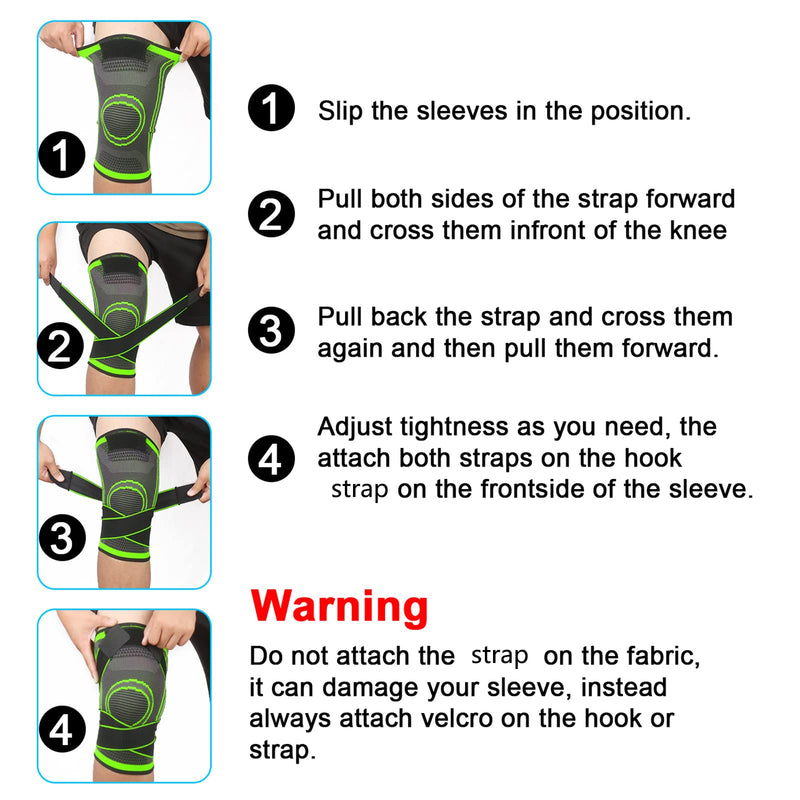 Knee Supports 2 Pack Knee Brace with Adjustable Strap Compression Knee Sleeves for Running Joint Pain Arthritis Meniscus Tear Cartilage Damage Tendonitis Quick Recovery Unisex (Green, Large) Green L - NewNest Australia