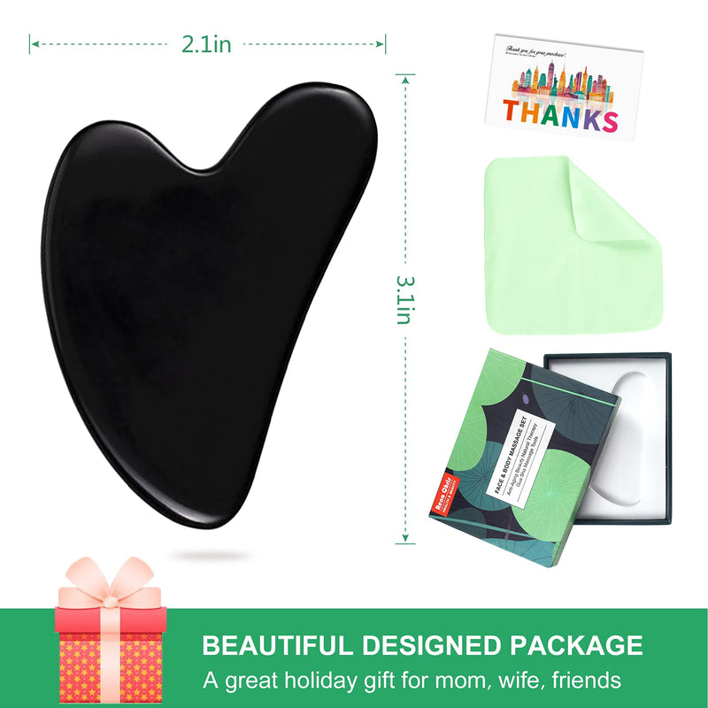 Gua Sha Massage Tool, Black Obsidian Guasha Board for Face & Body, Natural Jade Stone Gua Sha Facial Tool, Face Massager for Traditional Acupuncture Therapy, Daily Anti-aging Health and Skin Care Tool - NewNest Australia