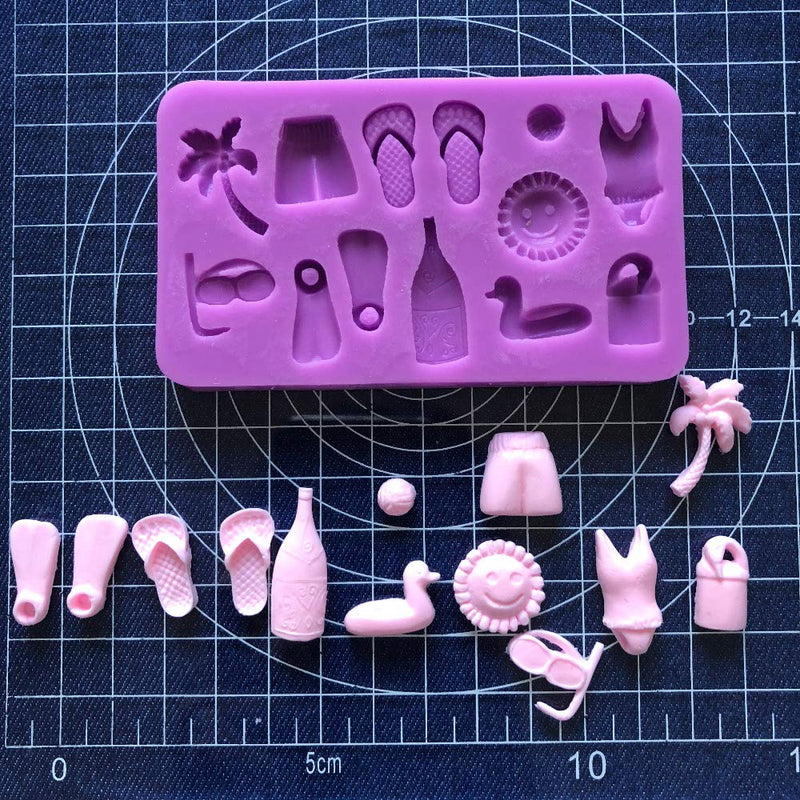 2Pcs/Set Summer Vocation Travel Fondant Molds, Seaside Holiday Silicone Mold for Cake Cupcake Decorating Polymer Clay Mould (Airplane Cruise Liner Camera Coconut Tree Sun Beach Slippers Swimsuit) - NewNest Australia