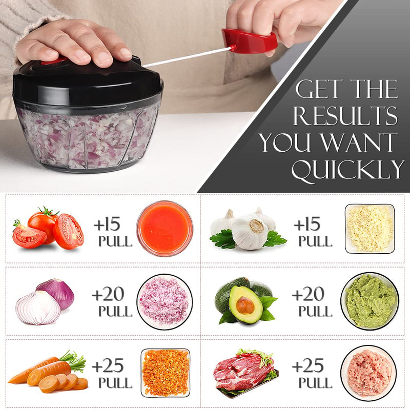 Ourokhome Hand Pull Food Processor - Portable Manual String Vegetable Chopper Small Kitchen Speed Mincer for Veggie, Garlic, Onion, Ginger, etc, 2 cup, Black 550ml - NewNest Australia