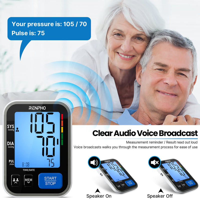 RENPHO Blood Pressure Machines for Home Use, Upper Arm Blood Pressure Monitor with Quick Accurate Readings, Irregular Heartbeat Detect, 22-42 cm Large Cuff BP Machine with A Case, 2 * 120 Memories Normal - NewNest Australia