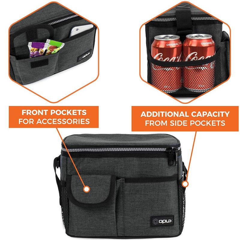 NewNest Australia - OPUX Insulated Lunch Box, Lunch Bag for Men Women | Soft Leakproof Lunchbox for Kids School Work | Reusable Thermal Lunch Cooler, Shoulder Strap, 4 Pockets | Fits 14 Cans, Heather Dark Gray Charcoal Standard 