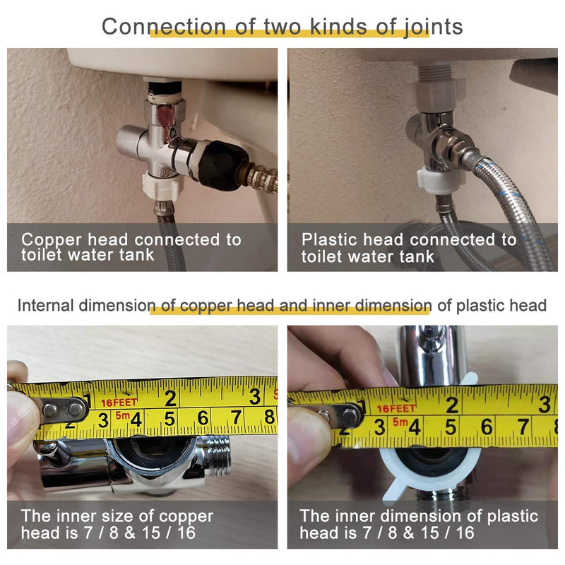 Bidet T Adapter,T Adapter with Shut-off Valve,T Adapter 3-way 7/8" 16/15"1/2" Tee Connector T Adapter for Bidet,T Adapter Valve for Handheld Toilet Bidet Spray - NewNest Australia