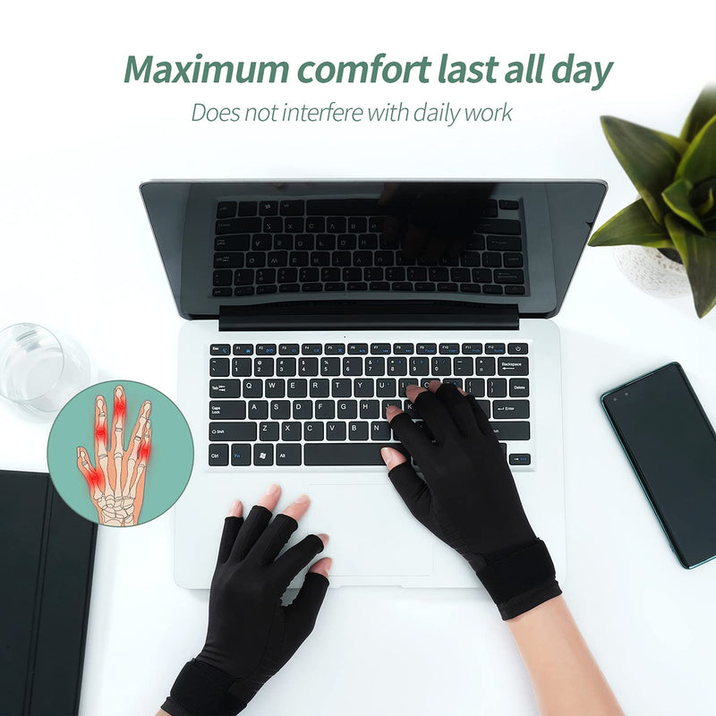 Copper Compression Arthritis Gloves with Strap, Best Copper Infused Glove for Women and Men, Fingerless Glove Hand Wrist Support for Carpal Tunnel, Arthritis, RSI, Tendonitis, 1 Pair, Black (S) S - NewNest Australia