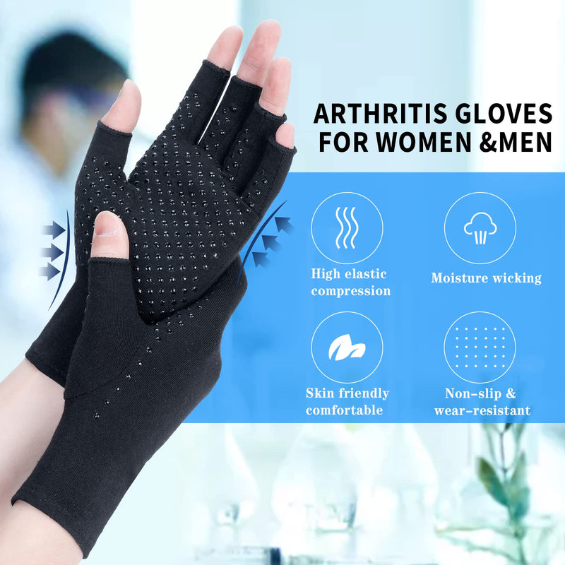 2 Pairs Arthritis Compression Gloves, Relieve Arthritis, Rheumatoid, Osteoarthritis, Carpal Tunnel Pain, Compression Gloves for Arthritis for Women & Men, Anti-Slip Glue dot Gloves for Work (Black,S) Small Black - NewNest Australia