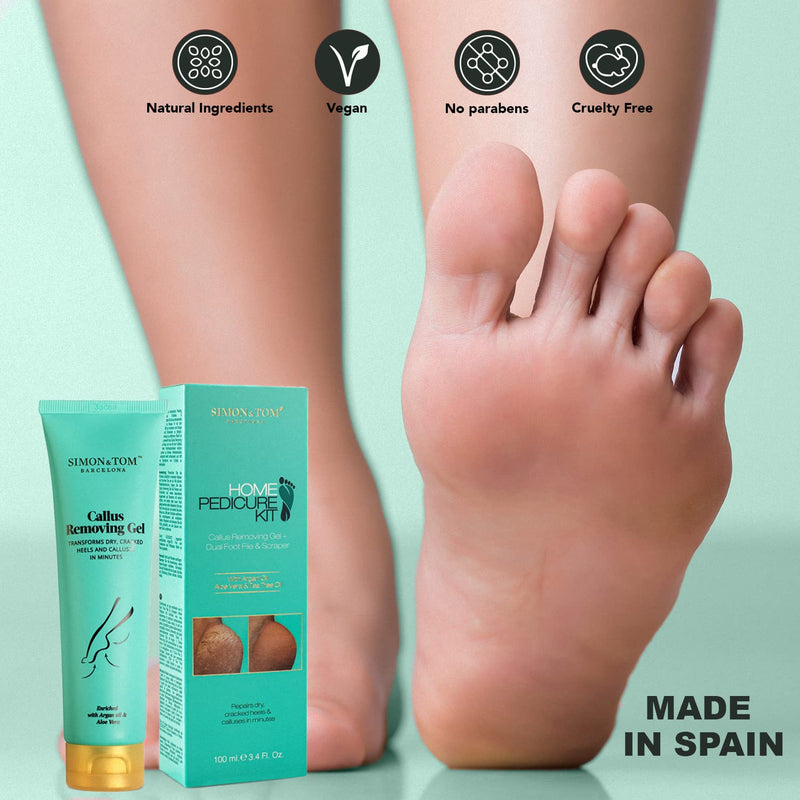 Simon&Tom Callus Remover - Exfoliating Peeling Gel 100 ml - Removes Hardness and Improves Cracked Heels - with Aloe Vera and Organic Argan Oil - Free of Parabens - Includes Nail File - Made in Spain - NewNest Australia