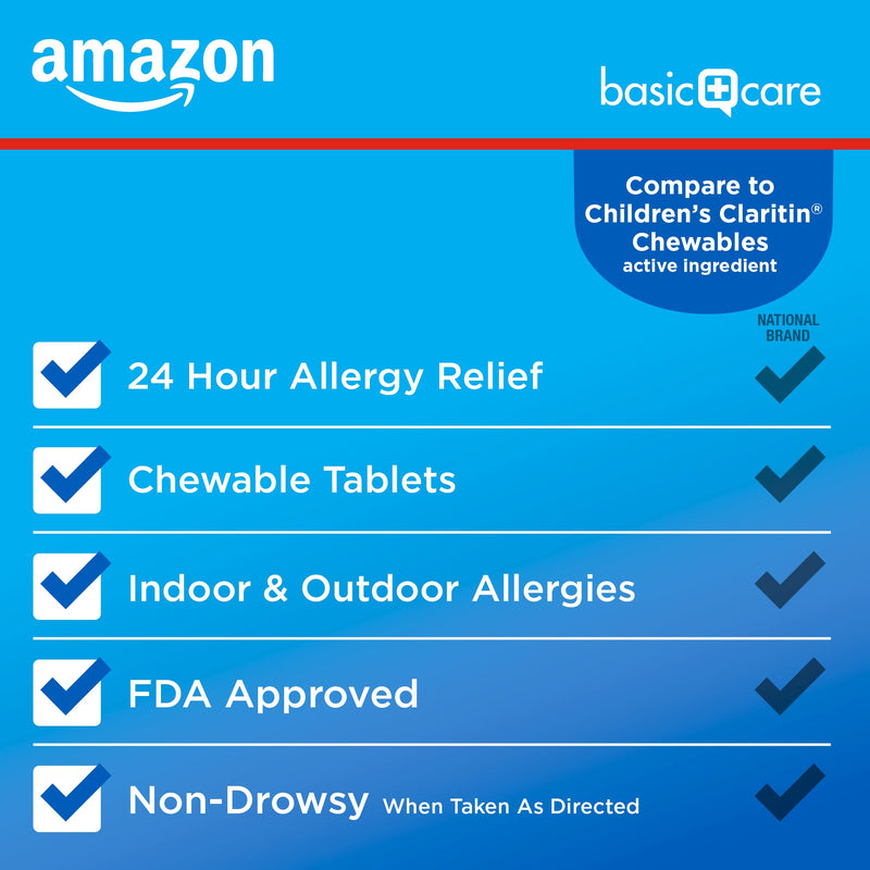 Amazon Basic Care Children's Allergy Relief, Loratadine Chewable Tablets, 5 mg, Grape Flavored, 20 Count 20 Count (Pack of 1) - NewNest Australia