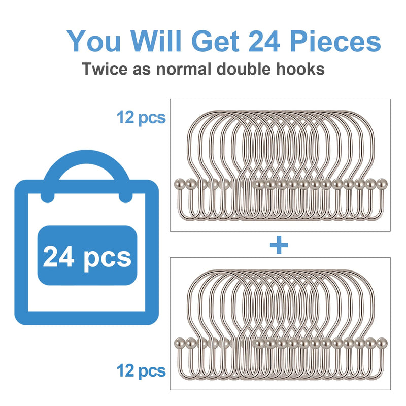 24 Pack Double Shower Curtain Hooks Rings, TENOVEL Double Sided Shower Curtain Hooks Rust Proof for Shower Curtain, Durable Bathroom Shower Hangers Rings for Shower Rods, Brushed Nickel - NewNest Australia