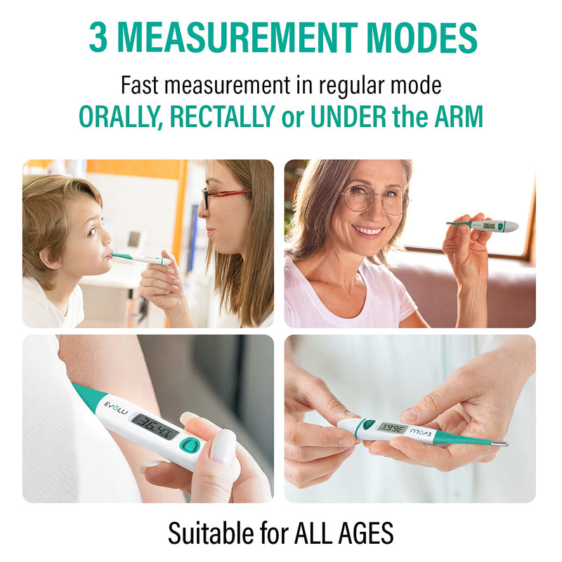 Evolu Waterproof Flexible Digital Thermometer Measurement In Mouth, Rectal Or Armpit With Flexible Measuring Tip In 10 Seconds - Babies, Children, Adults - High Precision - With Storage Box - NewNest Australia