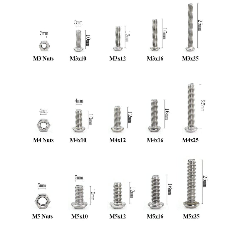 Sutemribor M3 M4 M5 Stainless Steel Button Head Hex Socket Head Cap Bolts Screws Nuts Assortment Kit, 540PCS - NewNest Australia