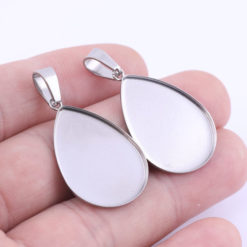 50pcs Stainless Steel Teardrop Cabochon Base Setting Trays 18x25mm Charm Pendant Bezel Blanks Diy Necklace Making Findings - NewNest Australia