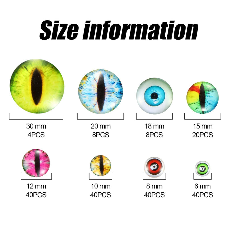 200 Pieces Halloween Glass Dragon Eye Half Round Glass Dome Cabochon Mixed Style Doll Eyes Glass for Art Dolls Props Fursuits DIY Jewelry Making 6 mm, 8 mm, 10 mm, 12 mm, 15 mm, 18 mm, 20 mm, 30 mm - NewNest Australia